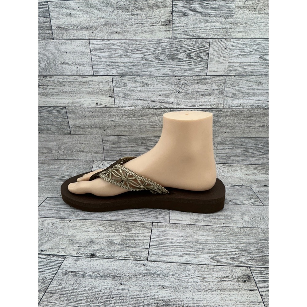 Skechers Women's Brown Thong‎ Sandals with Beaded Flower Detail - Picture 5 of 14